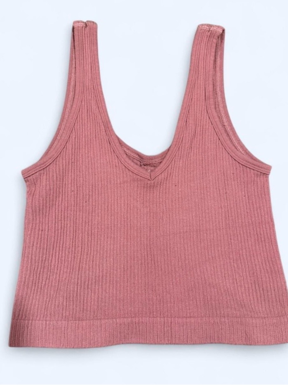 Ribbed V-Neck Crop Tank Top - Light Brown